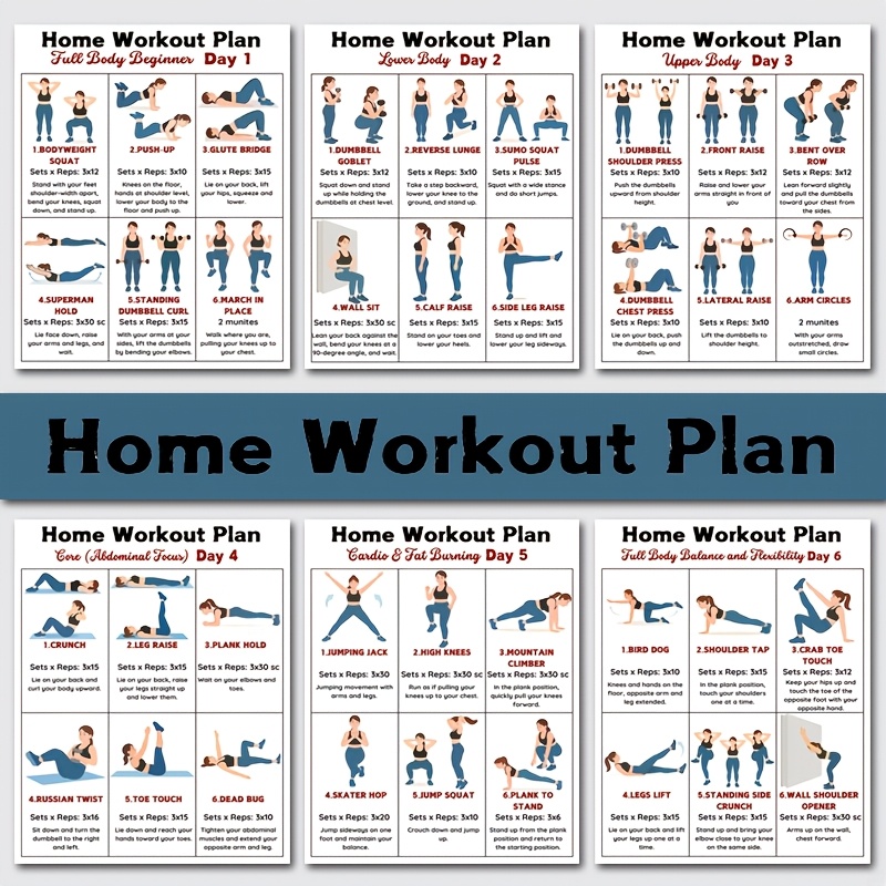 Workout Plan Home Gym - 6 stuks fitness-wandkaarten voor thuisgebruik voor